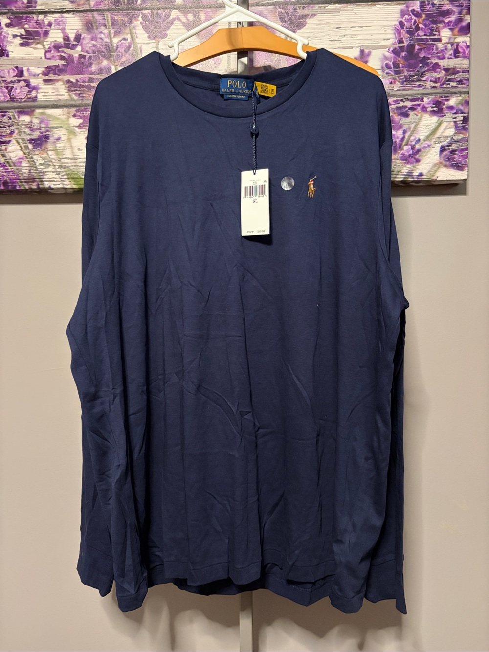 Polo by Ralph Lauren Custom Slim Fit Navy Long-Sleeve Crewneck Shirt Size XL NWT